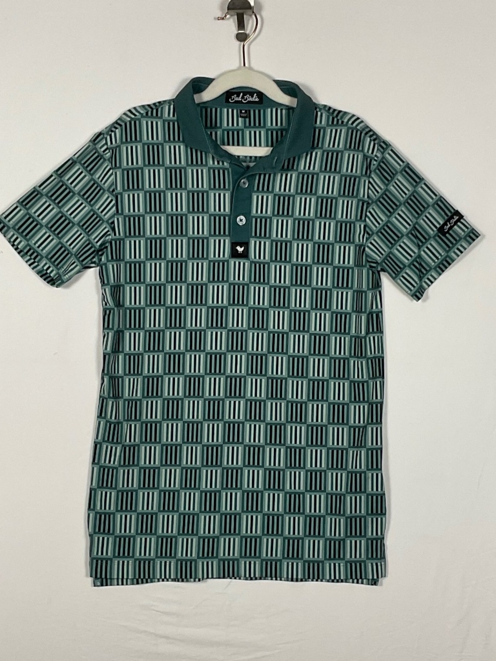 Bad Birdie Youth Boys Golf Polo Green Geometric Block Print Size M (Age 8-9)